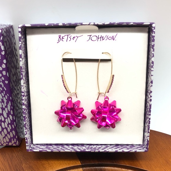 Betsey Johnson Fuchsia Holiday Bow Earrings